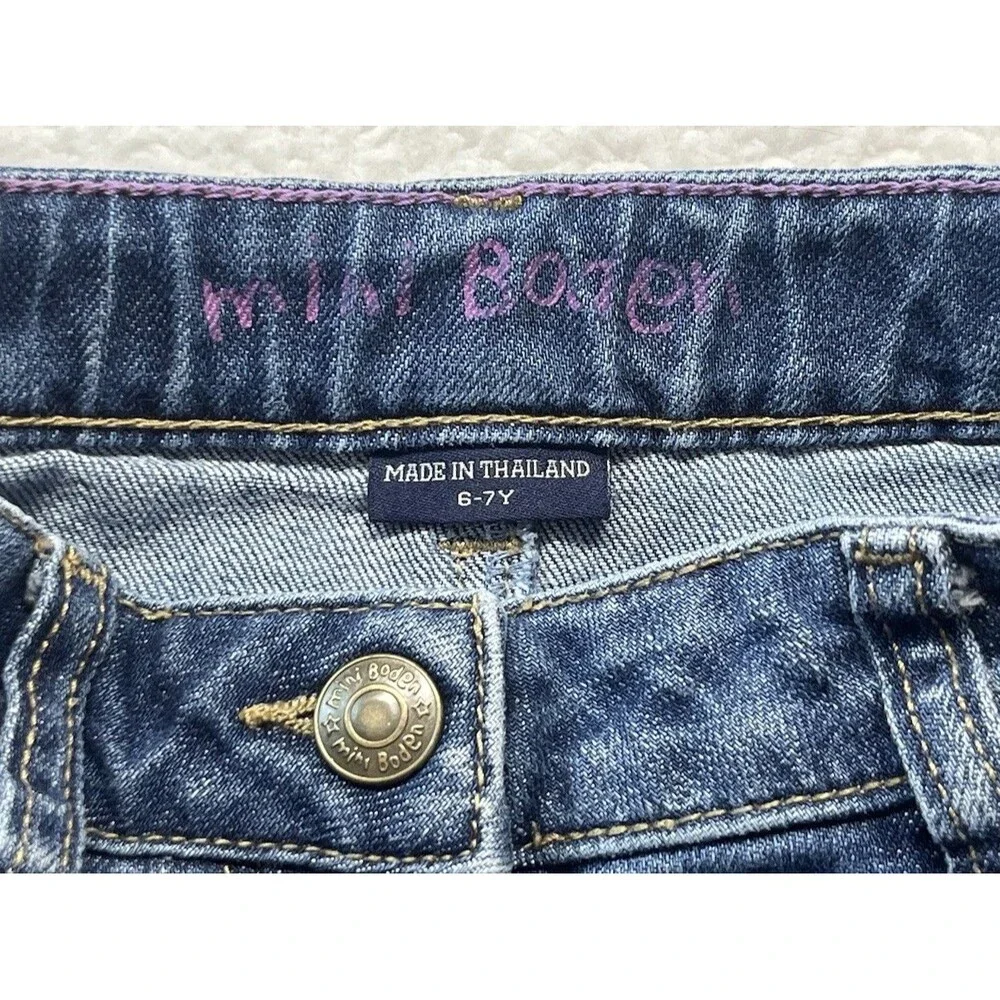 Mini Boden Skirt Girls 6-7Y Blue Denim A-Line Heart Pockets Preppy Kidcore Y2K